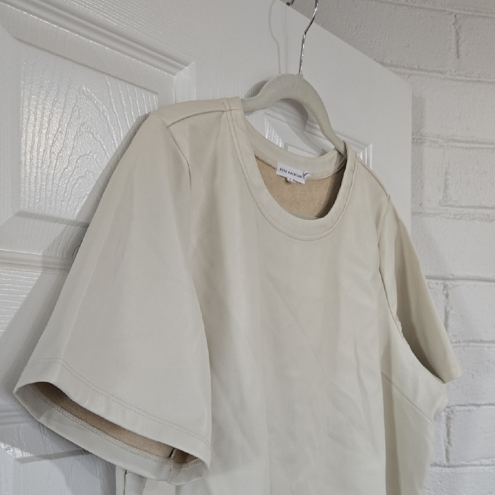 Good American Beige Short Sleeve Faux Leather Crop Size XL - Picture 2 of 8